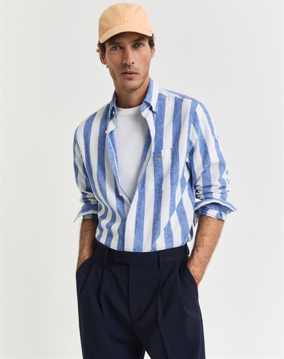 Regular Linen Stripe Skjorte 